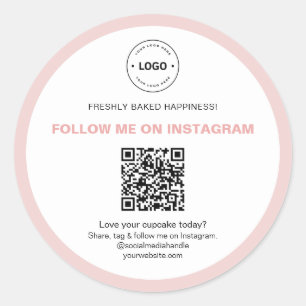 QR Code Social Media Bakery Business Logo Classic Round Sticker