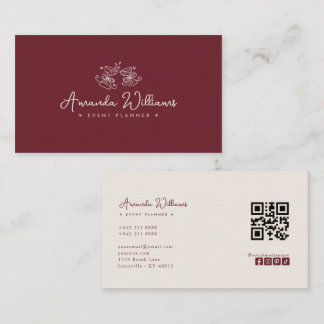 QR Code Social Media Burgundy Business Card