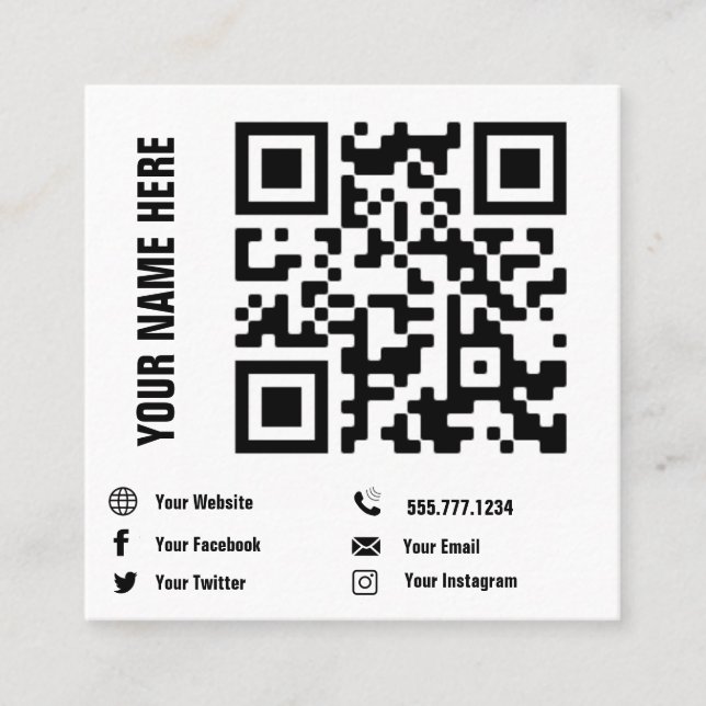 QR Code Social Media Changeable Minimalist  Busine Square Business Card (Front)