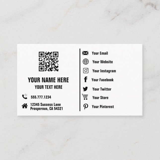 QR Code Social Media Changeable Minimalist  Business Card (Front)