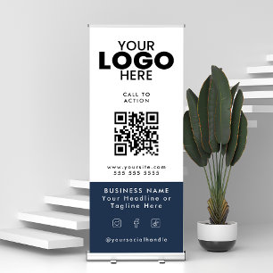 QR Code Social Media Custom Business Company Logo Retractable Banner