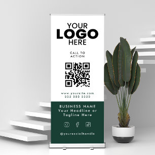 QR Code Social Media Custom Business Company Logo Retractable Banner