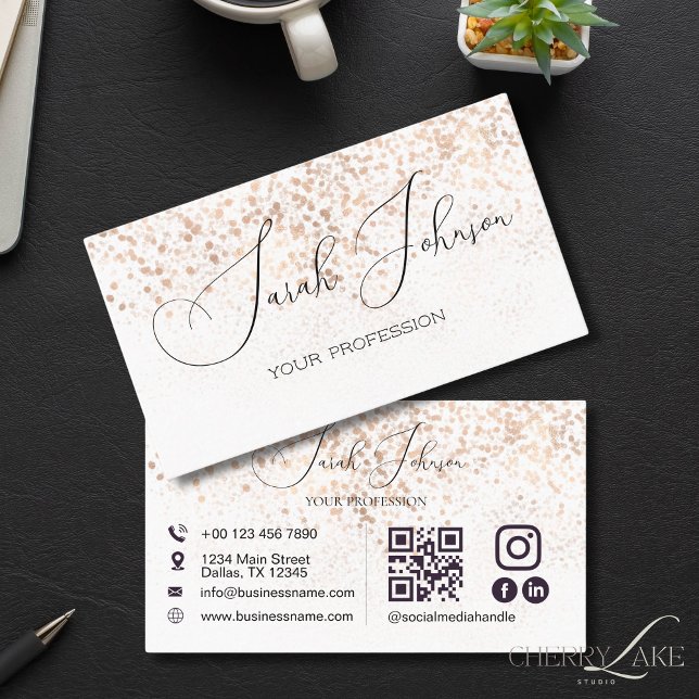 QR Code Social Media Gold Glitter Business Card (Creator Uploaded)