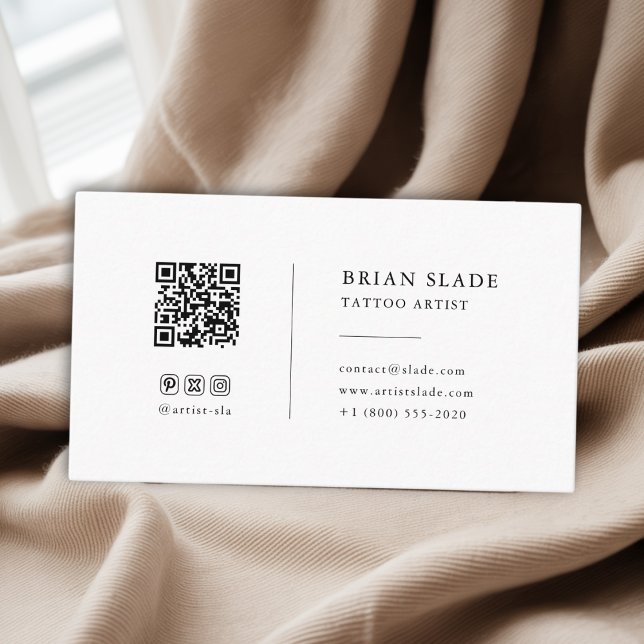 QR Code Social Media Icon Minimalist Tattoo Artist Business Card (Creator Uploaded)