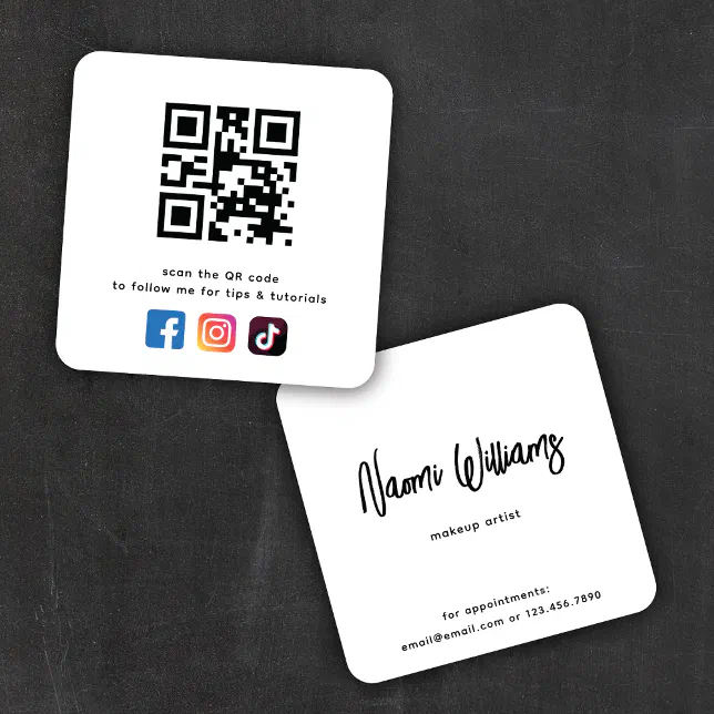 QR Code Social Media Icons Simple Modern Square Business Card | Zazzle