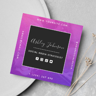 QR Code & Social Media Intense Purple Pink Ombre Square Business Card