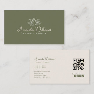 QR Code Social Media Olive Green Business Card