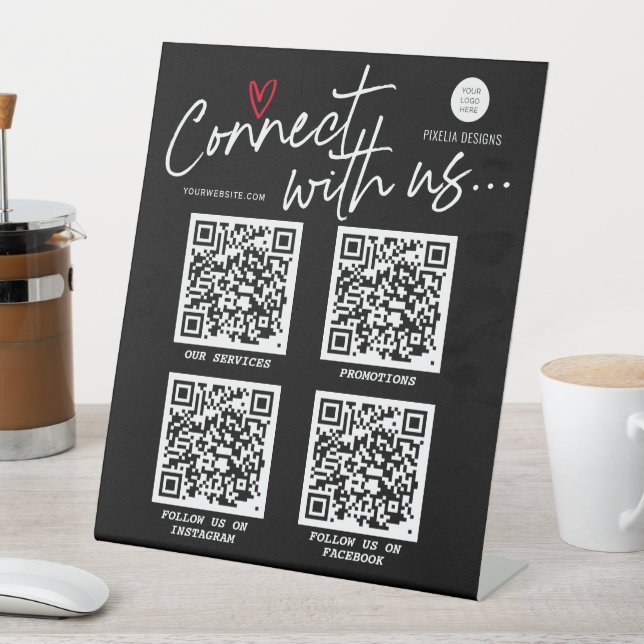 QR Code social media sign, Modern trendy script  Pedestal Sign (In SItu)