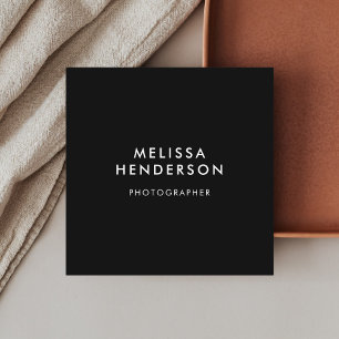 QR Code Sophisticated Minimal Black Square Business Card