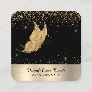 *~* QR code Star Gold Glitter Butterfly Mystical Square Business Card