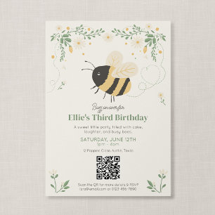 QR Code Storybook Honey Bee Kids Birthday Invitation