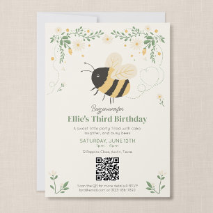 QR Code Storybook Honey Bee Kids Birthday Invitation
