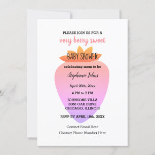 QR Code Strawberry Pink Baby Shower Baby Girl  Invitation