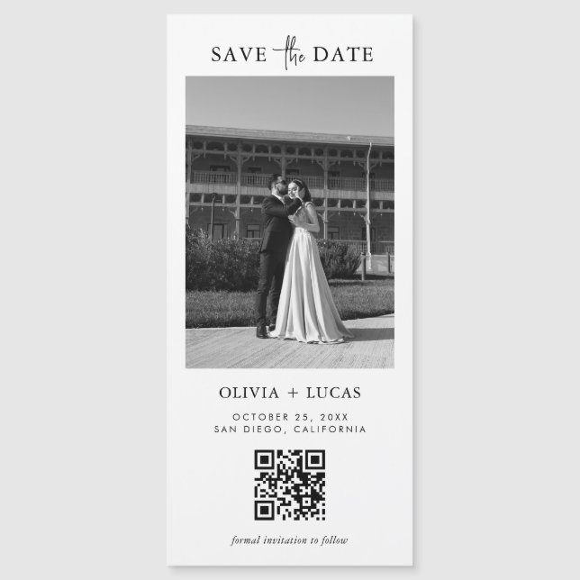 QR Code Style Photo Magnetic Wedding Save The Date (Front)