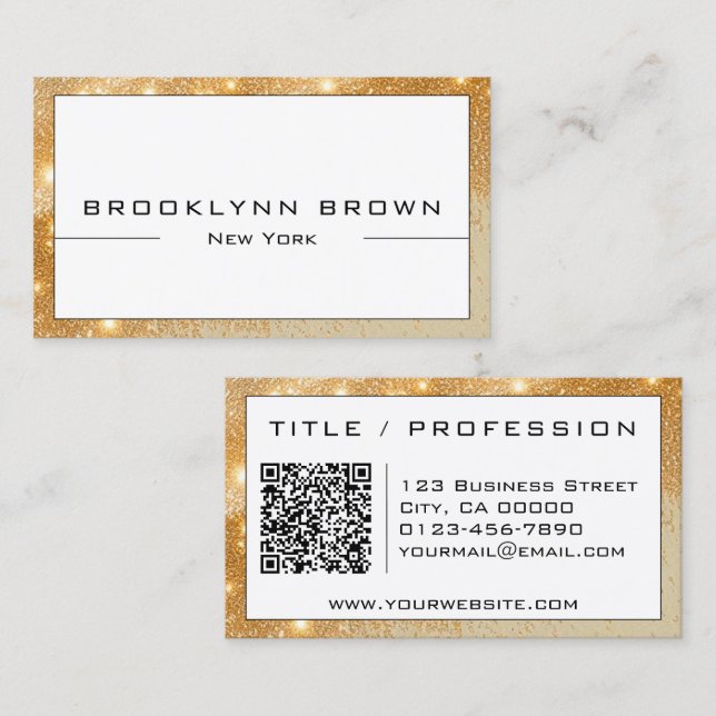 QR Code Stylish Glam Gold Luminous Glitter Classy Business Card (Front/Back)