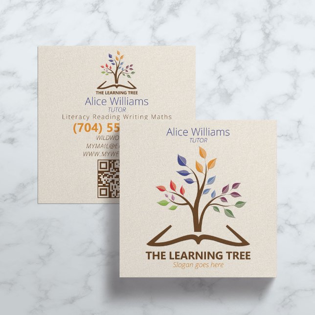 QR Code Stylish Modern Tutoring Education Teacher Square Business Card (Creator Uploaded)