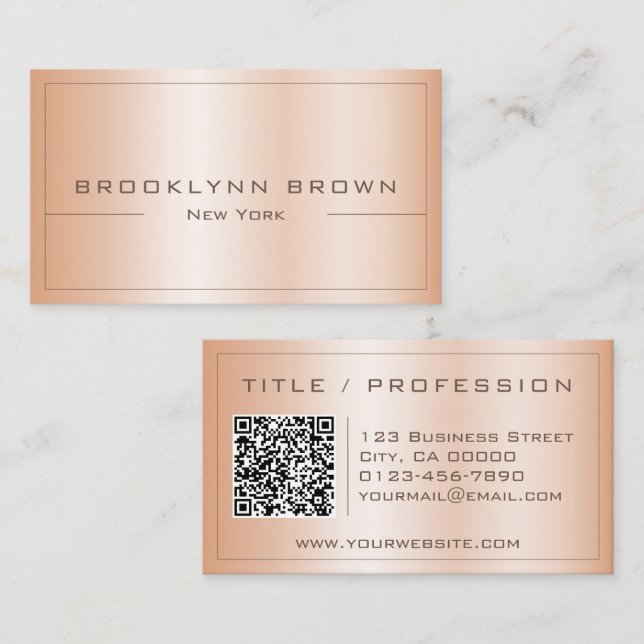 QR Code Stylish Rose Gold Colour Gradient Classy Business Card (Front/Back)