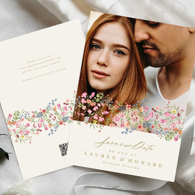 QR CODE subtle floral spring band save the date Invitation (Creator Uploaded)