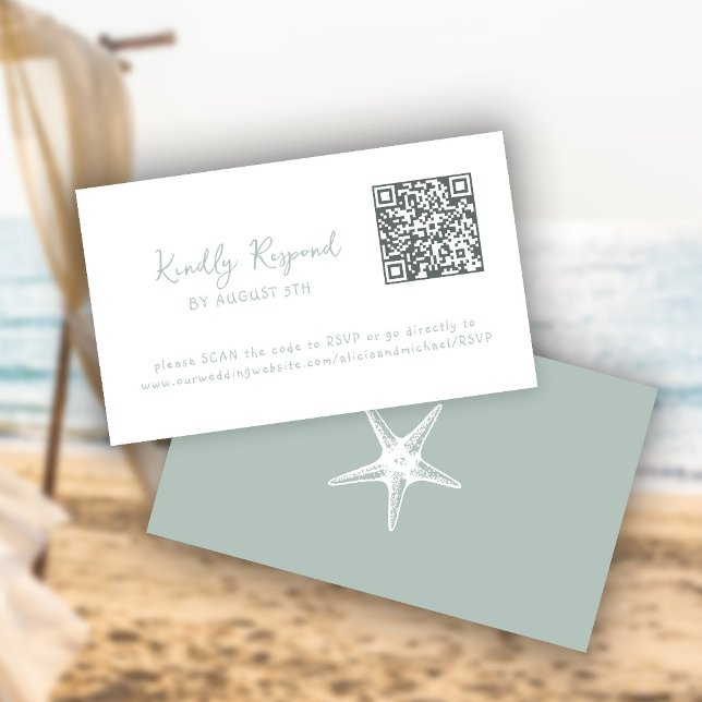 QR code summer coastal beach website RSVP Enclosure Card (Creator Uploaded)