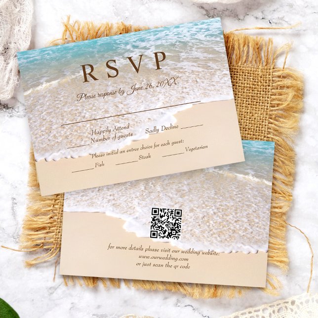 QR Code Summer Ocean Waves Tropical Beach Wedding RSVP Card (Creator Uploaded)