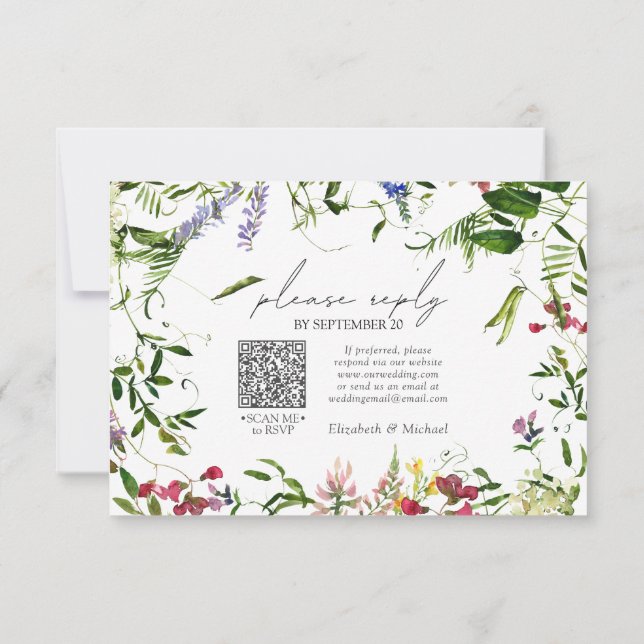 QR Code Summer Wildflower Watercolor Wedding RSVP (Back)