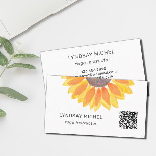 QR Code Sunflower Yoga Instructor Business Card