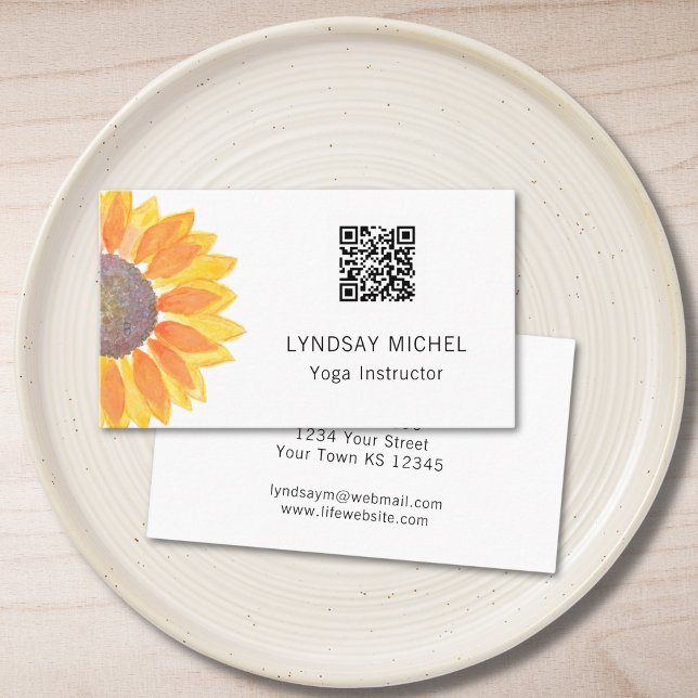 QR Code Sunflower Yoga Instructor Business Card (Creator Uploaded)