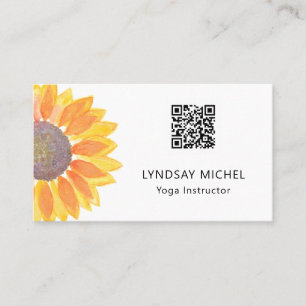 QR Code Sunflower Yoga Instructor Business Card