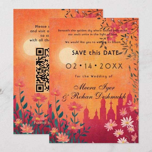 QR code Sunset Serenade Wedding Save The Date (Front/Back)