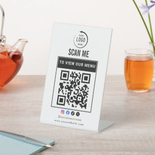 QR Code Tabletop Sign   Digital Menu pedestal sign