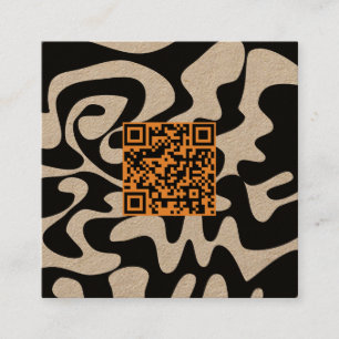 QR Code Tan Orange Brown Retro Groovy Kraft Square Business Card
