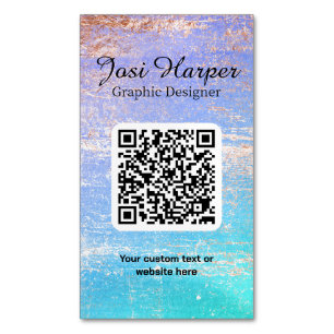 QR Code Teal Purple Gold Custom Magnetic Business Card