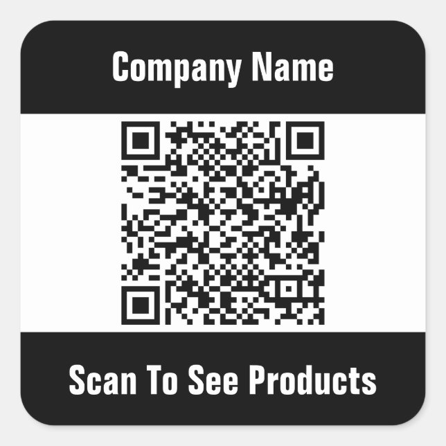 QR Code Template Black and White Business Square Sticker (Front)