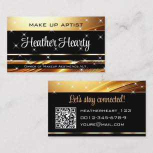 QR Code Template Deluxe Black Gold Golden Ombre  Business Card