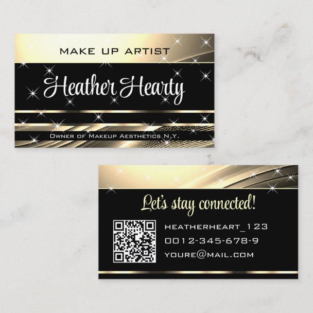 QR Code Template Deluxe Black Gold Golden Ombre  Business Card (Front/Back)