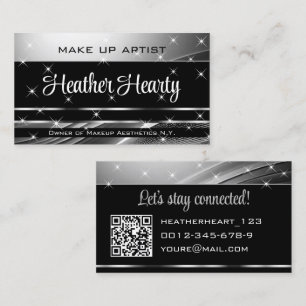 QR Code Template Deluxe Black Silver Grey Ombre Business Card