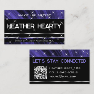 QR Code Template Luxe Purple Silver Glitter Stars Business Card