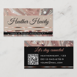 QR Code Template Luxury Marble Glitter Rose Gold Business Card