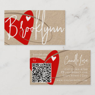 QR Code Template Red Made With Love Heart Crafters Business Card
