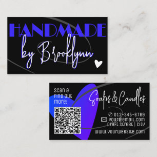 QR Code Template Stylish Blue Handmade Love Heart  Business Card
