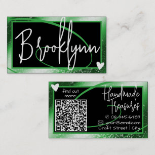 QR Code Template Stylish Forest Green Frame Heart Business Card