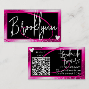 QR Code Template Stylish Girly Pink Frame Heart  Business Card