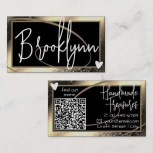 QR Code Template Stylish Golden Gold Frame Heart  Business Card