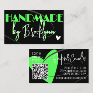 QR Code Template Stylish Green Handmade Heart  Business Card