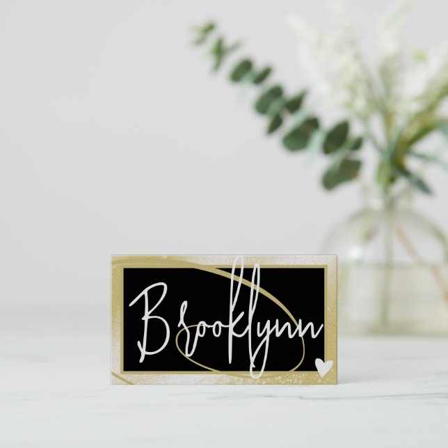 QR Code Template Stylish Light Gold Frame Heart  Business Card (Standing Front)