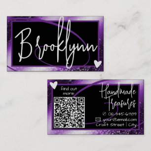QR Code Template Stylish Purple Ombre Frame Heart  Business Card