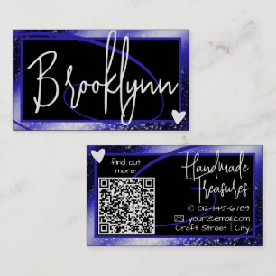 QR Code Template Stylish Royal Blue Frame Heart  Business Card