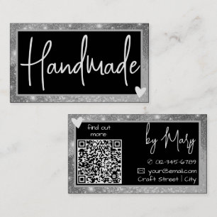 QR Code Template Stylish Silver Gray Frame Heart  Business Card