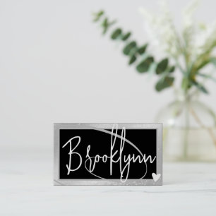 QR Code Template Stylish Silver Grey Frame Heart  Business Card