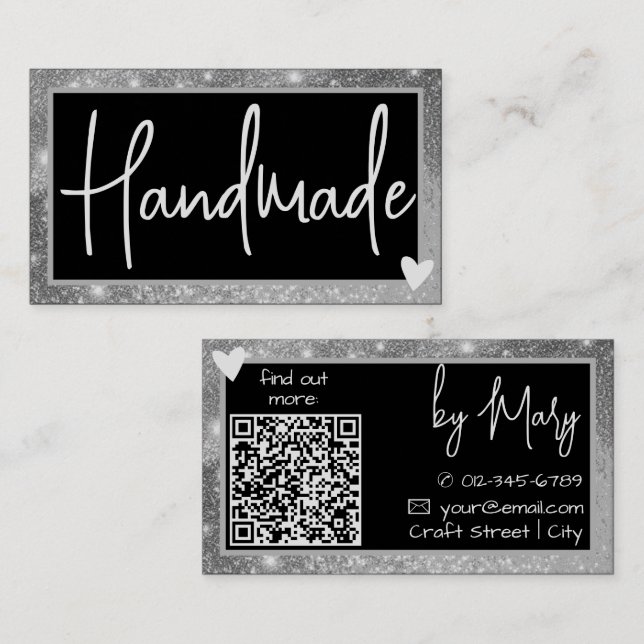 QR Code Template Stylish Silver Grey Frame Heart  Business Card (Front/Back)